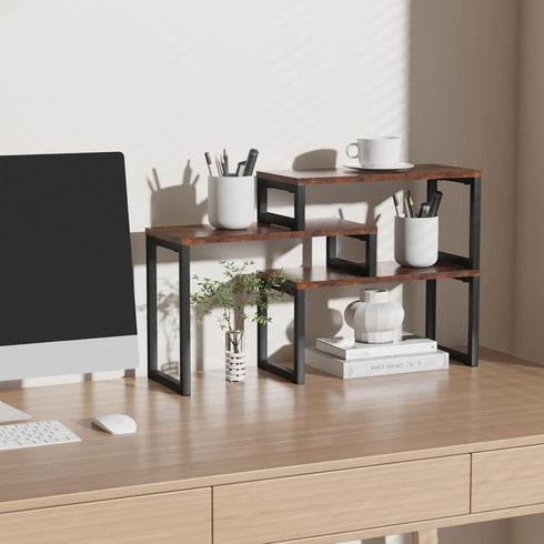 MEBRUDY Desk Shelf, 3 Tier Adjustable Desktop Organizer Shelf for Storage, Office Supplies, Rustic Brown