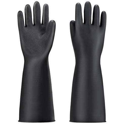 Thick Chemical Resistant Rubber Gloves - Waterproof Heavy Duty Cleaning Gloves, 18" Black Safety Work Gloves, XL