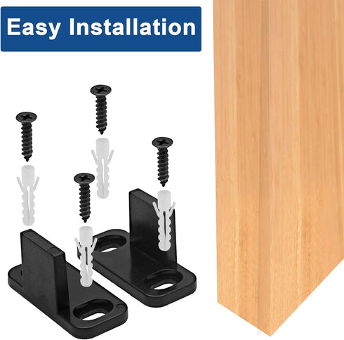 Black Sliding Barn Door Floor Guides, 4-Pack Plastic Bypass Door Guide Hardware