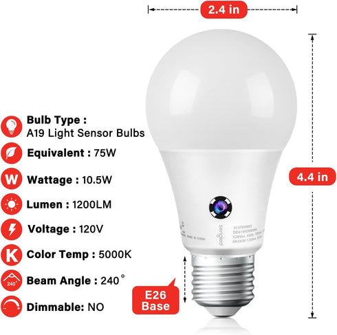 Sengled Bulb, 75 1200 5000K Bulb, Bulb 3 Pack Dusk to Dawn LED Outdoor Light Watt Equivalent, Lumens, Daylight LED