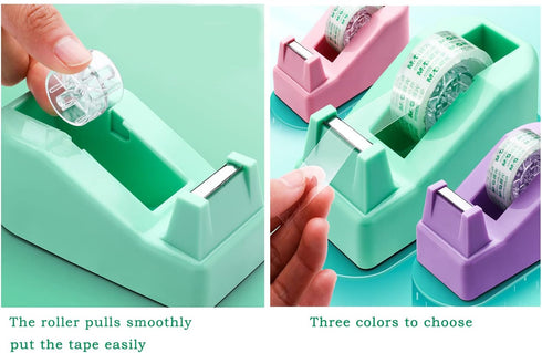 Tape Dispenser Desk with 12 Rolls Transparent Cute Small Tape Dispenser Packing Refills Invisible Tape Desktop Tape Dispenser for Christmas Gift Wrapping Office Home School Supplies Purple by Hibucuo