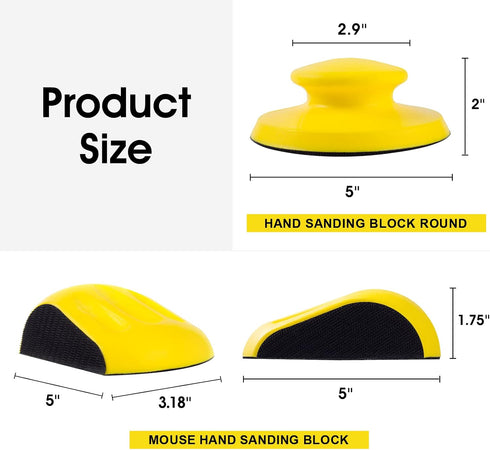 Hook and Loop Hand Sanding Block, 5 Inch Mouse and Round Sanding Holder, 2 PCS for Woodworking Sandpaper Holder