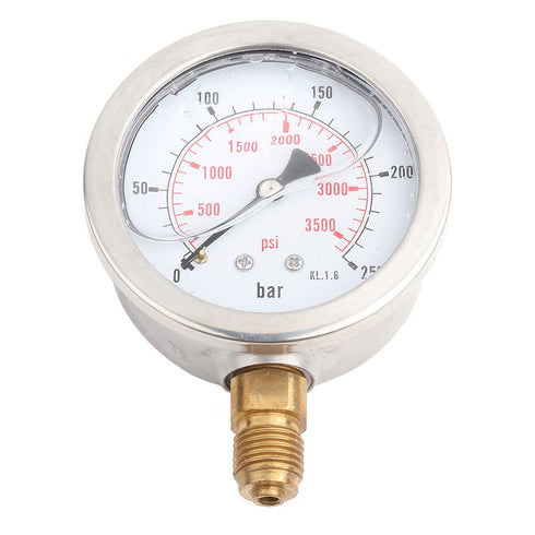 High Accuracy Hydraulic Pressure Gauge, 63mm Dial 0-250Bar/0-3750PSI, Double Scale, G1/4 Thread Connection