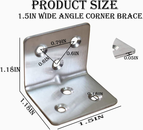 Evadow 40Pcs 1.2 1.2 1.5 90 Stainless Steel Corner Braces, x x Small Corner Bracket for Wood Furniture, Sliver Degree L
