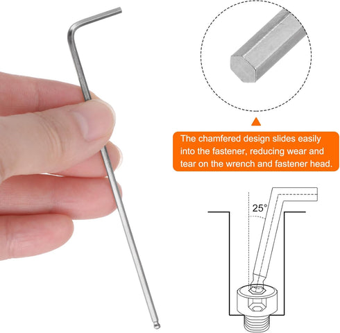4pcs Ball End Hex Key Wrench, 2mm L-Shape Extra Long Arm Hexagon Metric Wrenches for Home Repair
