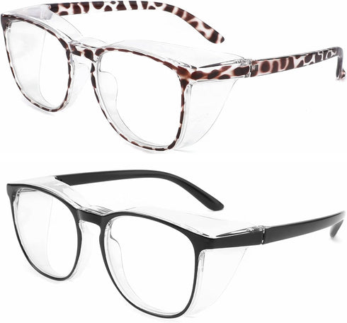 Safety Glasses Anti Fog Goggles, Blue Light Blocking Protective Eyewear for Men Women, 2 Pack (new-leopard+black)