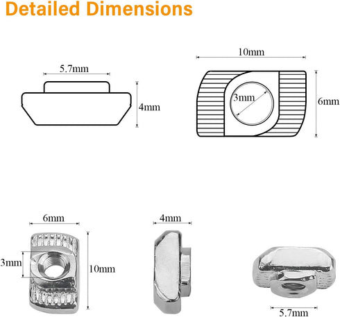 100 Pieces 2020 Series T Nuts, M3 T Slot Nut Hammer Head Fastener Nut, Nickel Plated Carbon Steel