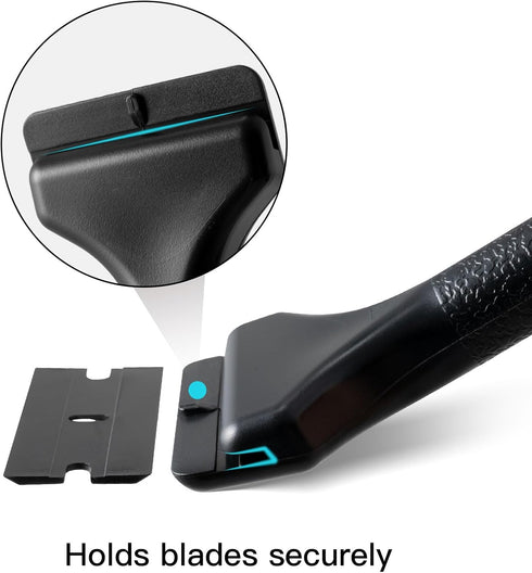 2 100 NEWISHTOOL Pcs Long Handle Plastic Razor Blade Scraper With PCS Spare Replacement Blades, Sticker Remover Glue