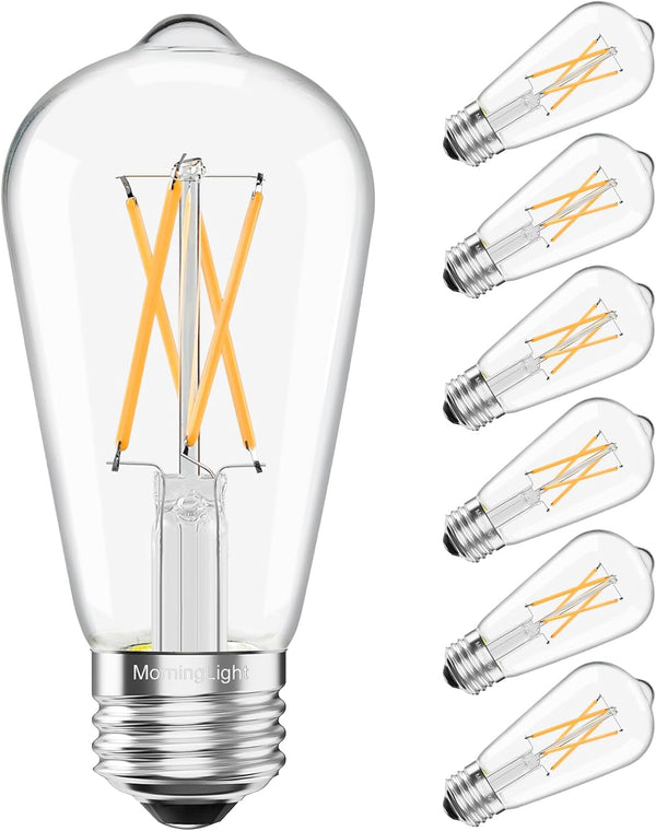 MorningLight 6 Pack Dimmable Vintage LED Edison Bulbs 60 Watt, E26 LED