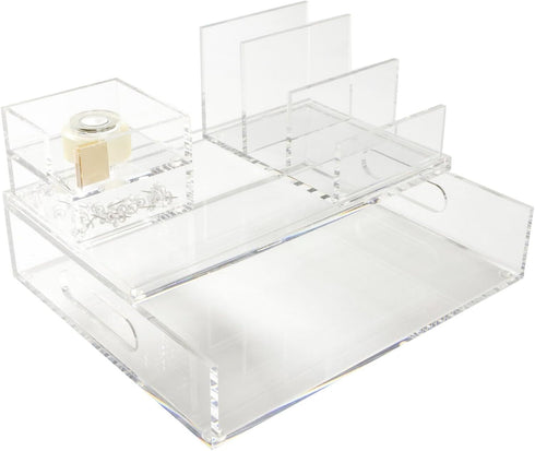 RUSSELL+HAZEL Acrylic Bloc Tape Dispenser, Clear, 4” x 4” x 1.5”, Gold, (32025)