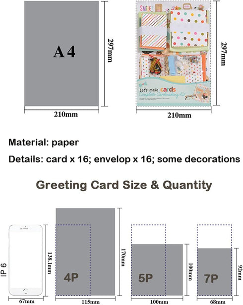 Huralona Handmade DIY Greeting Card Kits, 16 Blank Cards with Colorful Envelopes for Craft Birthday Invitations