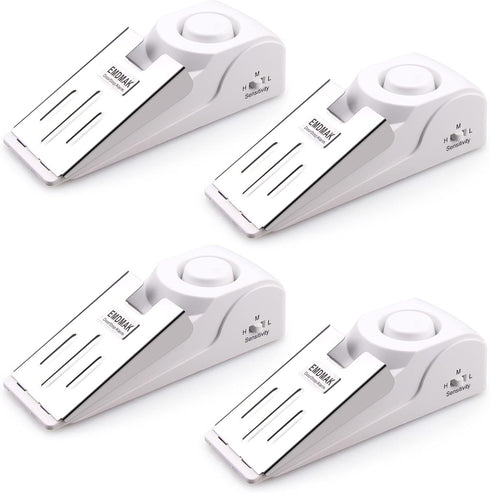 EMDMAK Door Stop Alarm with 120DB Siren - Door Stop for Home & Travel (White) Pack of 4
