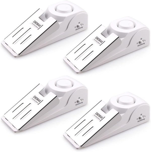 EMDMAK Door Stop Alarm with 120DB Siren - Door Stop for Home & Travel (White) Pack of 4