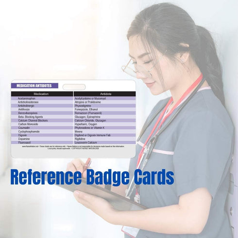 Medication with Antidotes Reference Badge Card - Excellent Resource for Nurses, Nursing Clinicals, and RN Students