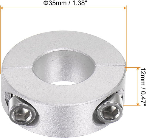 2pcs Double Split Shaft Collar for 17mm Shaft Set Screw Clamp-On Collars, 35mm OD, 12mm Width, for Stoppers, Position, Hold Timing Pulleys, Machine Tools, Industry, Anodization