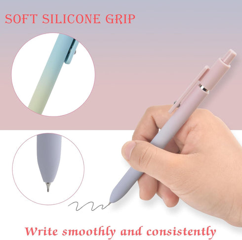 Gel Pens 10 Pcs Black Ink with Comfortable Silicone Grip, 0.7mm Fine Medium Point, Aesthetic Gradient Color