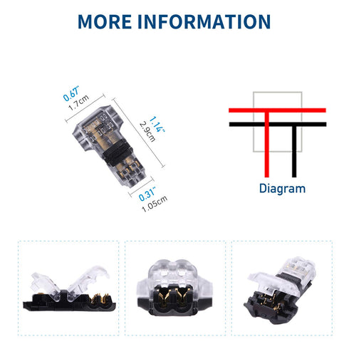 Low Voltage Wire Connector, Quick Solderless T Tap Wire Splice Connector, 16 Pack