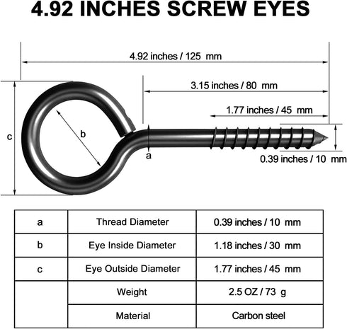 YGAOHF 5 Inch Heavy Duty Eye Hooks, 500 LBS Capacity, Large Stainless Steel Eye Hooks for Indoor/Outdoor Use