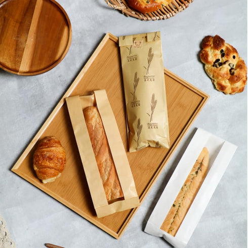 DODXIAOBEUL 50 Bag,13Paper Packaging Goods(13"White) Pcs White Baguette Bread Bags with Window,Clear Bread Bags