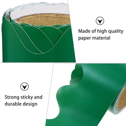 Chalkboard Border 16Ft Bulletin Board Borders, Green Scalloped Rolled Border Trim for Classroom Décor