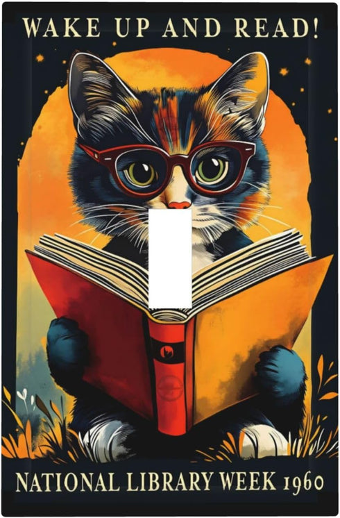 HTSAHKV Cat Reading Book Wall Plate Light Switch Cover Single Gang Outlet Faceplate