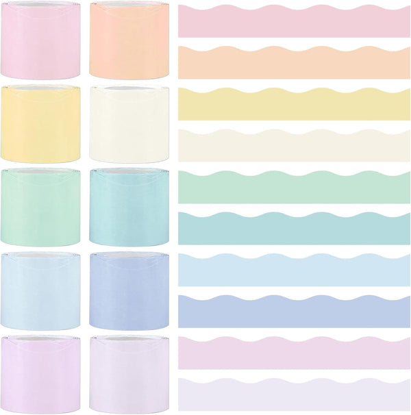 Wiooffen 10 Rolls 262ft Colorful Borders for Bulletin Board - Scalloped Trim Classroom Decorations