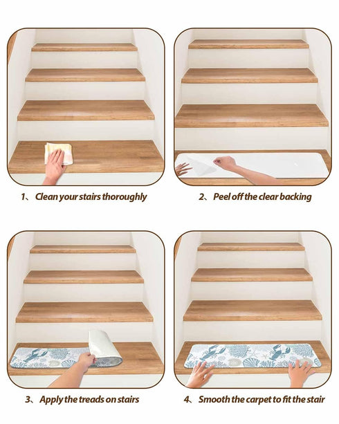 BOHOOSKYLAR 4 8"x30" Navy Lobster Stair Treads Ocean Starfish Shell Coral Marine Life Indoor Non Slip Peel and Stick