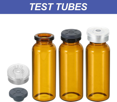 PATIKIL 8 Pack 20ml Sample Vials, Lab Empty Vials with Butyl Rubber Stopper and Crimp Top Caps, Borosilicate Glass
