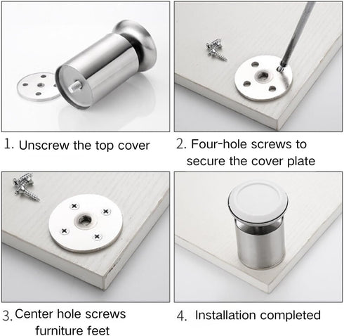 HJYCLFAZU 4Pcs 6cm 10cm 15cm 20cm 30cm Legs(12in/30cm) Adjustable Furniture Legs Stainless Steel Made, with Rubber