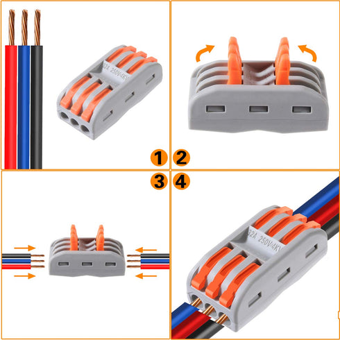 10pcs Compact Conductor Connectors - Lever Wire Nut Electrical Connectors for 3 Circuit Splices 28-12 AWG