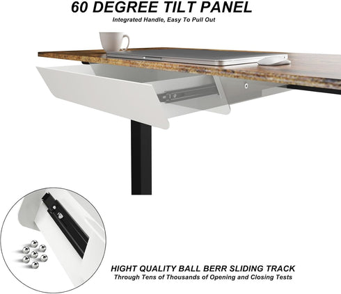White Under Desk Mounted Sliding Drawer, 60 Degree Tilt Panel, 15'' long & 9'' deep Large Storage Organizer for Sit