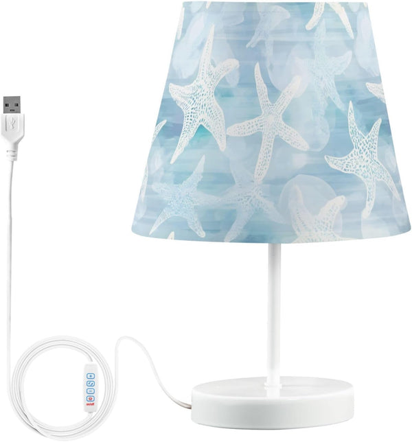 ALAZA Table Lamp Seashells Nautical Ocean Blue Coastal Bedside Lamp for Bedroom