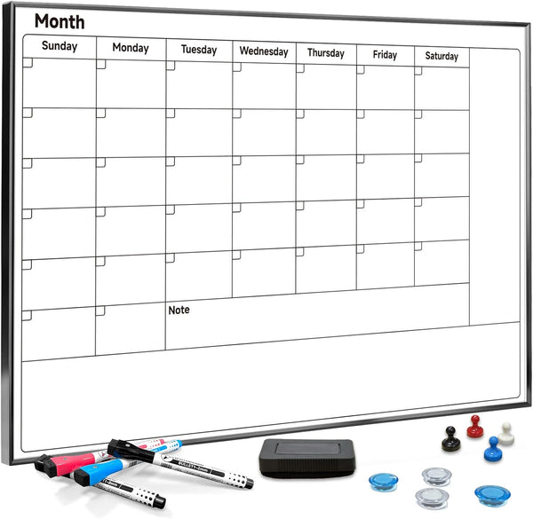 Dry Erase Calendar Whiteboard for Wall Hanging, 24"x18" Monthly White Board Calendar with Sturdy Aluminum Frame