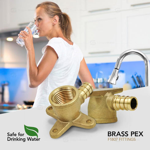 Supply Giant QYEM0012-5 PEX Barb X FIP 90 Degree Drop Ear Elbow Pipe Fitting - 1/2" X 1/2" Brass (Pack of 5)