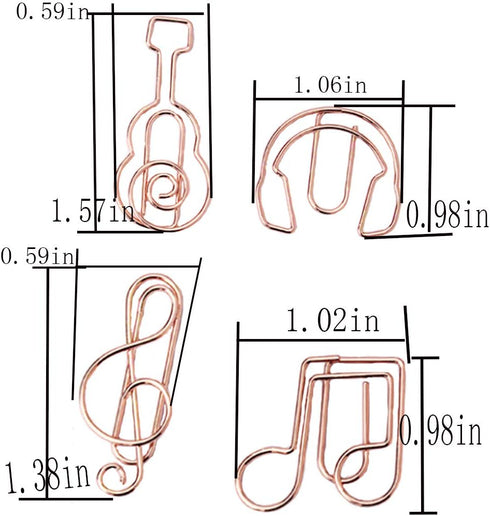 Rurili 40 Pcs Office Supplies Paper Clip Creative Metal Music Series Rose Gold Paper Clip Home Office Library High Tone Music Note Headphone Guitar Paper Clip by LLHDKF