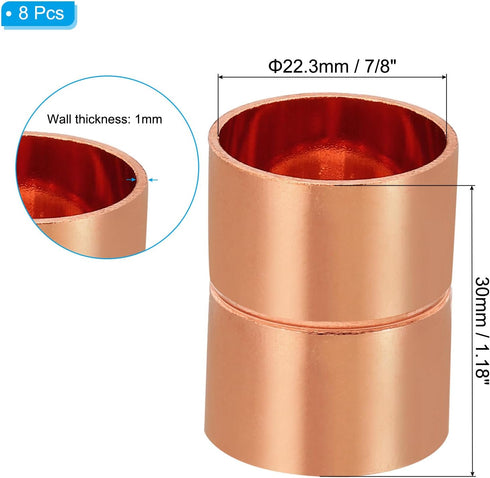 PATIKIL 7/8 Inch ID Copper Coupling Fittings, 8 Pcs Rolled Tube Stop Straight Pipe Fitting Welding Joint for HVAC Air Conditioning Plumbing Refrigeration