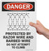 SmartSign "Danger - Protected By Razor Wire & Barbed Wire, Do Not Climb" Sign | 10" x 14" Aluminum