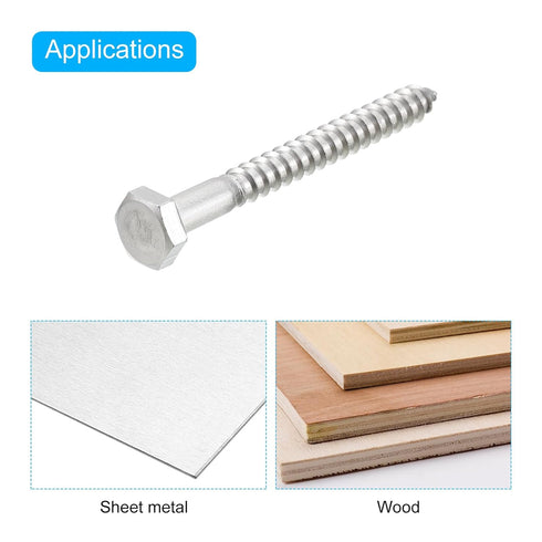 uxcell 15pcs Hex Head Lag Screws, 1/4" x 2-1/2" 304 Stainless Steel Partial Thread Wood Screws