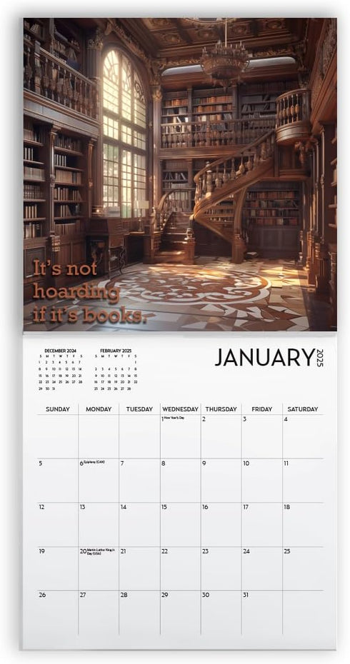 Booklovers Wall Calendar 2025 - Famous Literary Quotes, 12 x 12 inch, Gift for Book Lovers