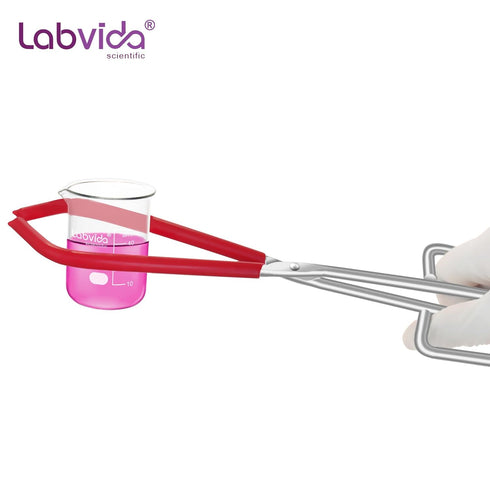Labs Beaker Tongs, Durable Nickel Plated Steel Tool for 50mL - 2000mL Capacity Beaker, Red Rubber Coated Ends