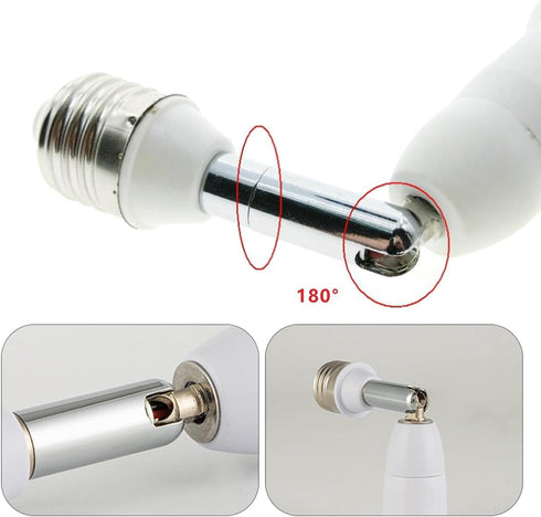 1Pc White E26/E27 Light Bulb Socket Extender Adapter, 180 Degree Bendable Light Fixture Converter