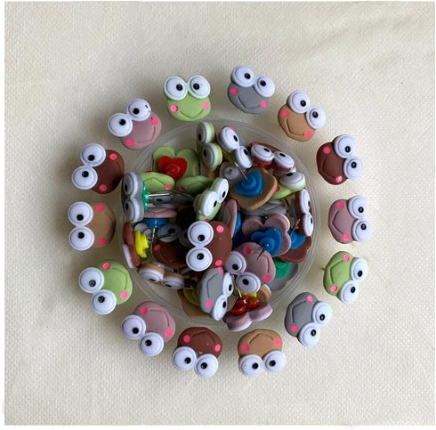Duolai 40pcs Cute Big Eye Frog Decorative Thumbtacks, Cartoon Animal Boxed Pushpins for Office, Corkboard, Photo Wall
