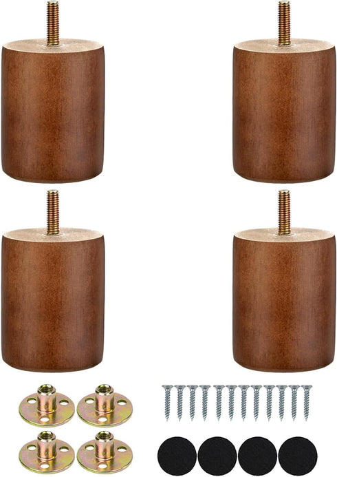 3 Set 4, M8 Maricome in Wooden Legs of Solid Round Wood Replacement Feet Predrilled BoltSuitable for Sofa Couch Dresser