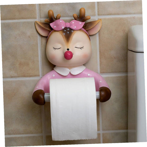 FUOYLOO Cartoon Toilet Paper Holder Roll Paper Shelf Cute Deer Decorative Tissue Rack Wall-Mounted No Drilling Bathroom