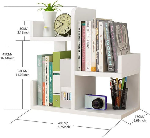 Wood Desktop Bookshelf Organizer, Office Storage Rack, Display Shelf