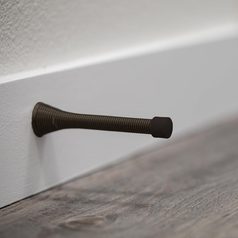 Design House Spring Door Stop Wall Protector with Rubber Tip, Oil Rubbed Bronze Solid Steel Stoppers, 10-Pack, 181719