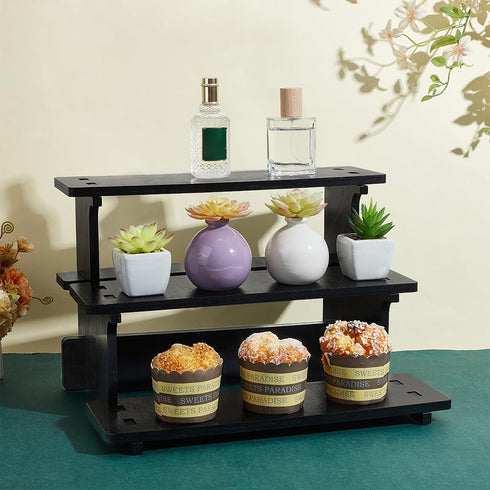 3-Tier PH PandaHall Wood Display Stand, Wooden Shelf Retail Tabletop Display Riser Perfume Stand Rack Organizer
