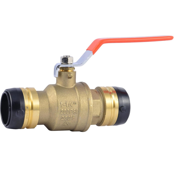 SharkBite 1-1/4 x 1-1/4 Inch Ball Valve, Push To Connect Brass Water