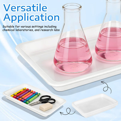 4 Pack 9.7 7.3 Inch GLEAVI Lab Trays Plastic, Acid and Alkali Resistant Chemical Reagent Containment Pan, Leak-Proof