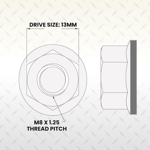 Metal Spacers Online M8 1.25 10 Pack 10.9 13mm x Thread Flange Nuts Black Zinc Steel, Grade Lock Nut with Drive